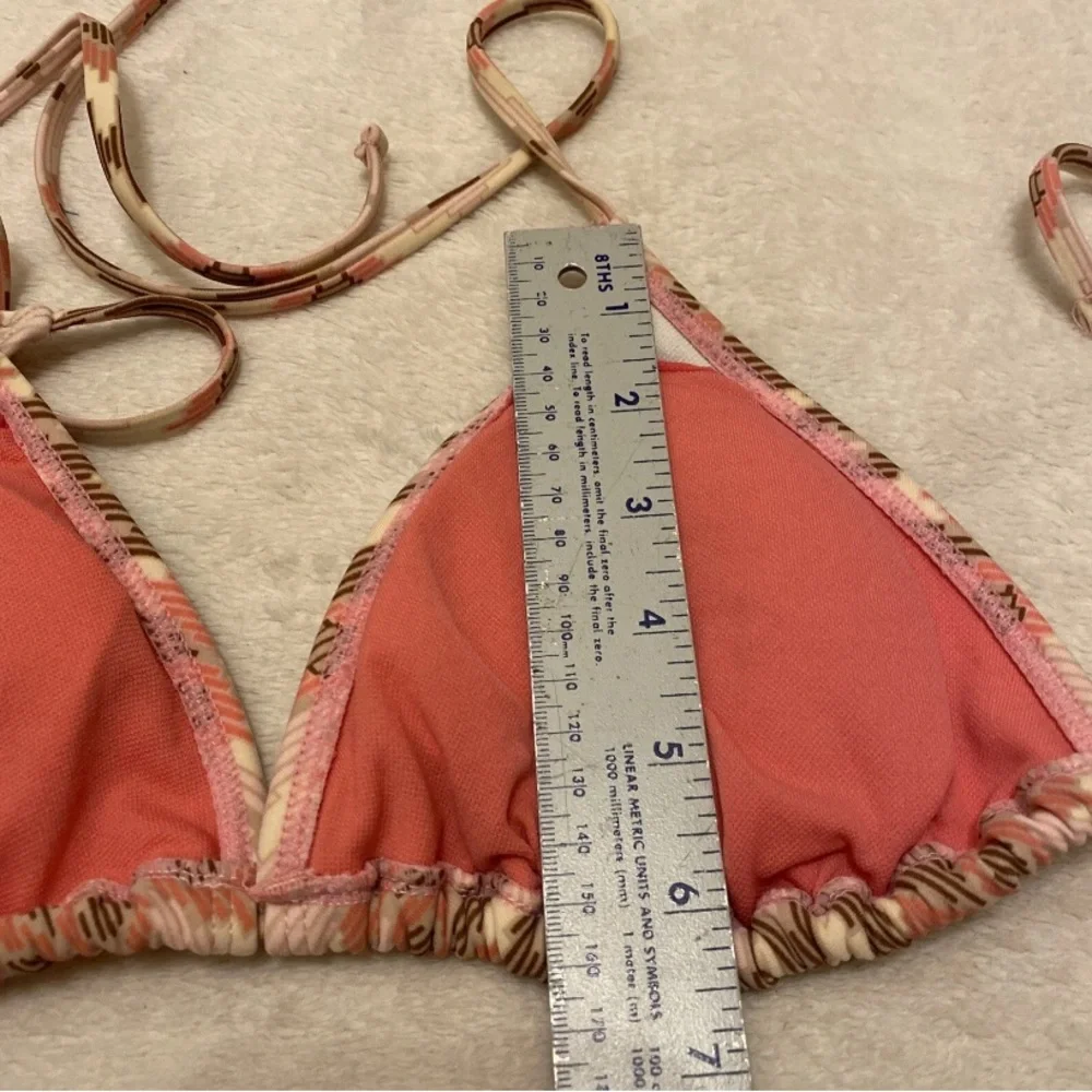 Xhilaration Pink and Brown Patterned Beaded Bikini Top